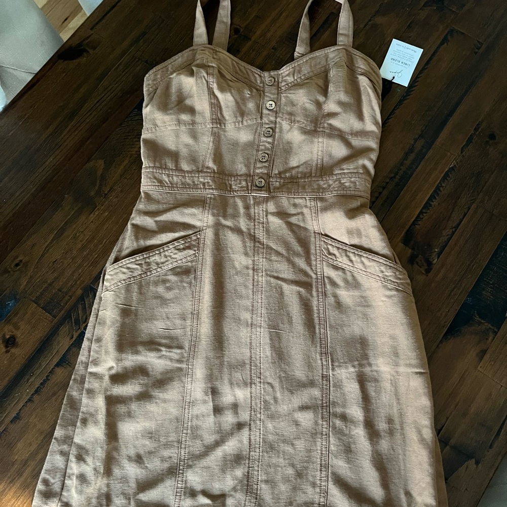 Marshalls Tan Midi Dress with Button Detail